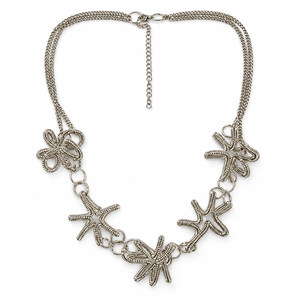 Collar llamativo de latón en tono plateado con dijes de estrella de mar y cadena de múltiples hilos, joyería de moda al por mayor para minoristas - Product Image 1