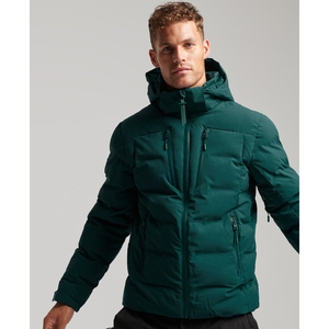 Trendy Men Coated <b>Canvas</b> Puffer Jacket with Stand Collar and Front Logo Breathable Eco-Friendly Winter Casual Jacket - Product Image 1
