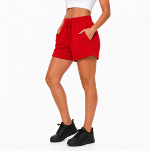 Shorts d'hiver pour femmes à taille haute en polaire épaisse avec cordon de serrage et poches latérales, personnalisables avec logo – Shorts de sport en polaire sur mesure - Product Image 5