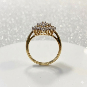 Bague Cocktail Bypass en Or Jaune Massif 14K de Style Vintage Faite à la Main avec Grappe de Diamants en Forme de Marquise pour Femme, Bague Empilable - Product Image 4