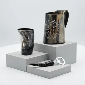 Ensemble de tasses et de mugs en corne de bœuf style Viking avec ouvre-bouteille, vaisselle vintage, ensemble de 3 pièces en corne pour la maison, le bureau ou les fêtes, au meilleur prix - Product Image 3