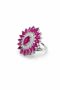Bague sertie de rubis et de diamants en argent sterling 925 plaqué rhodium, luxe pour fiançailles et mariage - Product Image 3