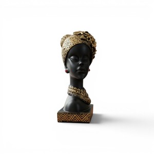 Sculpture africaine en polyrésine de petite taille avec coiffe florale, pièce décorative de table - Product Image 2