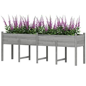 Ampio Letto da Giardino Rialzato in Legno Grigio 2,24m x 0,54m x 0,80m con Fori di Drenaggio e Rivestimento Interno - Product Image 1