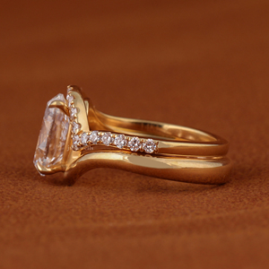 2.50 Carat Oval Cut Lab Grown Diamond Bypass Solitaire Bridal <b>Ring</b> <b>Set</b> with Curved Pave Eternity Wedding Band 14k Yellow <b>Gold</b> - Product Image 3