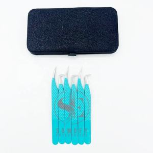 Pinzas de pestañas de acero inoxidable personalizables profesionales, aplicador curvo de prueba manual con recubrimiento de polvo verde - Product Image 3