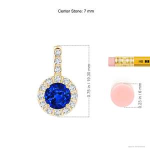 Colgante de Zafiro Azul Natural con Corte Redondo Certificado por IGI, con Halo de Diamantes Engastados en Barra, Oro Sólido de 14K, Colgante para Mujer, Ideal para Fiestas, OEM - Product Image 2