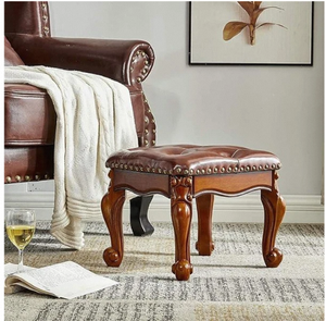 <b>Small</b> <b>Wooden</b> Foot <b>Stool</b> with Fiber Leather Upholstered Seat Footrest for Living Room Bedroom Lounge and Home Interior Use - Product Image 2