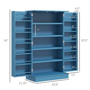 Modern Freestanding Blue <b>Kitchen</b> <b>Pantry</b> Cabinet 5 Tier Wood (MDF) Shelving with 12 Door Shelves & Double Doors - Product Image 3