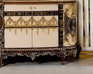 Royal Luxury Solid Teak Wood Console Table Matching <b>Wall</b> <b>Mirror</b> Gold Carved Sideboard Cabinet Living Room Furniture <b>Set</b> - Product Image 2