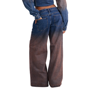 Jean large vintage délavé respirant 100 % coton pour femme, taille mi-haute, coupe classique, décontracté, longueur complète - Product Image 2