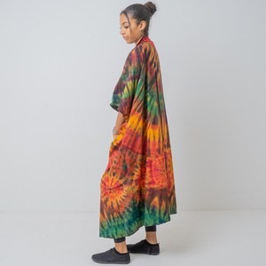 Tie Dye rayonne tissu Long Kimono Boho Style dame plage vacances d'été couvrir Sexy Resort porter femmes Kimono grande taille Kimono - Product Image 2