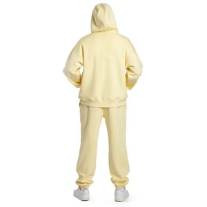 Conjunto de Sudadera con Capucha y Pantalones Deportivos para Hombre, Color Amarillo, Informal, de Felpa, Tejido, Otoñal, 100% Algodón, Color Sólido, Cintura con Cordón - Product Image 6