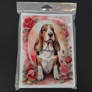 Whimsical Basset Hound Valentine Roses A7 Tamaño 5x7 Tarjetas de notas en blanco Paquete de 8 con sobres para saludos - Product Image 3