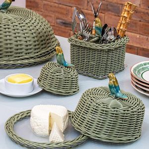 Soporte de Pastel de Ratán Tejido a Mano de Lujo, Color Verde Oliva, Plato para Postres con Tapa de Campana, Vajilla Elegante y Sostenible para Bodas - Product Image 5