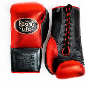 Guantes de Boxeo Profesionales de Cuero Rojos y Negros con Cordones, Transpirables, de Dedo Completo, Personalizados con Serigrafía - Product Image 2