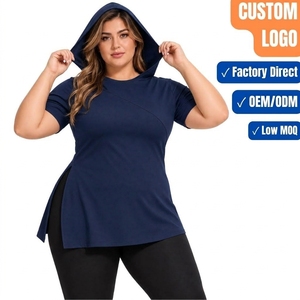 Women's Hooded Yoga <b>Top</b> Short Sleeve Side Slit Workout Shirt Wholesale - Product Image 1