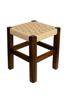 Banc-tabouret en bois tressé avec corde de coton, meuble artisanal pour salon, charpai khat en bois pour s'asseoir