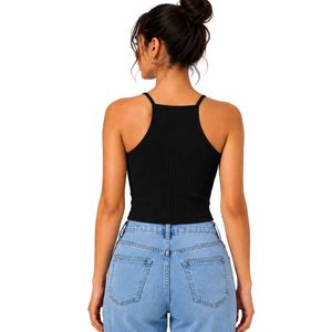 Manufacturer Custom Black Women Ribbed Knit Crop Tank Top Sleeveless Spaghetti Strap Slim Fit Casual Summer <b>Camisole</b> OEM Apparel - Product Image 2