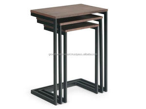 Juego de 3 Mesas de Centro Apilables de Madera de Mango, Estilo Moderno y Minimalista, Madera Sólida para Sala de Estar, Diseño de Madera de Teca - Product Image 4