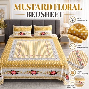 Juego de Sábanas Florales Amarillas 100% Algodón |   Juego de Fundas de Almohada para Cama de 1.8m, 300 Hilos, Resistentes a la Decoloración, para Todas las Estaciones, con Estampado a Mano - Product Image 5