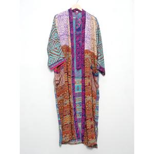 Kimono Robe Vintage de Luxe Élégant en Soie Japonaise avec Patchwork pour Femme, Longueur Intégrale, Col en V, Fermeture à Cordon, Respirant, Longueur Avant Longue - Product Image 2