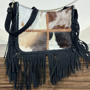 Bolso de estilo bohemio de cuero de ante genuino personalizado con flecos, bolso cruzado de piel de vaca para mujer, bolso Hippie occidental - Product Image 4