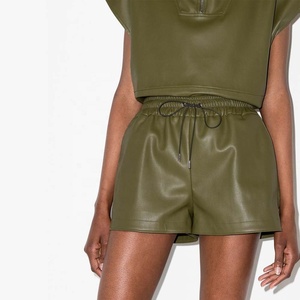 Shorts en cuir taille mi-haute pour femme, sexy, moulant, décontracté, tendance, écologique, séchage rapide, élastique, effet push-up, en cuir véritable, noir - Product Image 2