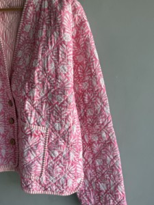 Pink Floral <b>Quilted</b> <b>Jacket</b> With Shawl Collar Button Closure Full Sleeve Spring Women's Outerwear gift for her - Product Image 3