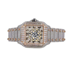 Reloj de Moissanita para Hombre, Diseño Simple, Caja Cuadrada Totalmente Adornada, Bisel Baguette, Brazalete de Acero Inoxidable de Dos Tonos, Ecológico, de Lujo, con Movimiento de Cuarzo - Product Image 1