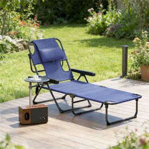 Sedia a Sdraio Pieghevole Blu Navy per Spiaggia e Prendisole all'Aperto - Product Image 1