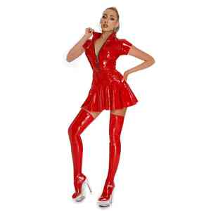 Robe Mini Plissée en Similicuir Brillant Effet Mouillé pour Femme, Style Latex, Fermeture Éclair, Tenue de Soirée - Product Image 5