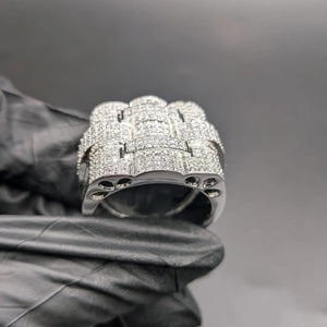 Anillo de Plata de Ley 925 con Moissanita para Hombre, Anillo Ancho con Incrustaciones de Circonitas, Chapado en Oro Blanco de 14K, Estilo Hip Hop de Lujo - Product Image 2