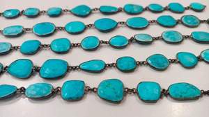 Chaîne de connecteurs en turquoise naturelle, forme irrégulière, plaquée argent/or/noir, 12-15 mm - Product Image 2