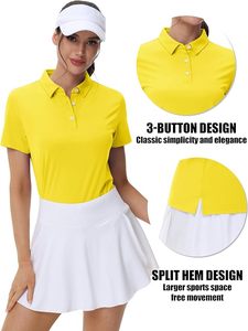 Polo à manches courtes Oxford respirant de couleur unie pour femme, haut de sport décontracté jaune - Product Image 3