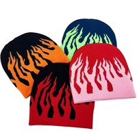 Gorro Unisex de Punto Jacquard con Estampado Digital de Llamas, 100% Acrílico, Cálido, Informal, para Esquí, Viajes y Actividades al Aire Libre