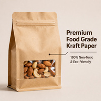 Sachet d'emballage pour poudre de thé en papier kraft doublé de film, avec poche refermable à fermeture éclair, fond plat à huit soudures latérales