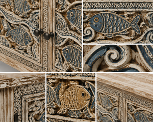 Hand Carved Coastal Fish Design Solid Wood Sideboard <b>Cabinet</b> for Living <b>Room</b> <b>Dining</b> <b>Room</b> and Hallway <b>Storage</b> - Product Image 2