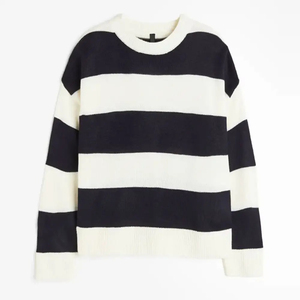 Pull en tricot rayé pour femme, col rond, manches longues, style décontracté, 100% acrylique, pour l'automne - Product Image 1