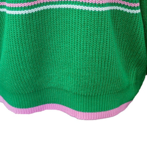 Suéter de Chenilla Rosa y Verde con Cuello Redondo, Diseño de Hoja de Hiedra Bordada, 100% Algodón, Tejido de Punto, Manga Larga, Estilo Casual Inspirado en la Hermandad - Product Image 4