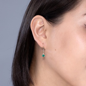 Natural Round Emerald Diamond Leverback <b>Earrings</b> 14K Yellow Gold Handmade Solitaire Drop <b>Fine</b> Jewelry for Women - Product Image 2