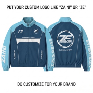 Veste coupe-vent en polyester premium 120 GSM, résistante à l'eau, bleu, design à panneaux contrastés, logo personnalisé, veste de sport - Product Image 1