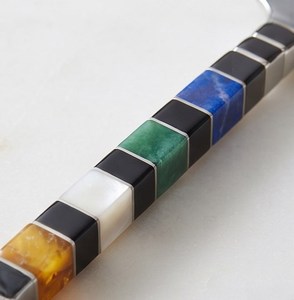 Juego de cubiertos moderno con mangos de mosaico coloridos, apto para lavavajillas, cubiertos plateados para bodas y cenas. - Product Image 3