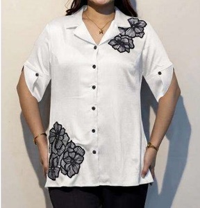 Elegant Women Formal <b>Shirt</b> with Embroidery Button Up with Collared Neck <b>Shirt</b> Stylish Half Sleeves for Formal <b>Office</b> Wear - Product Image 3