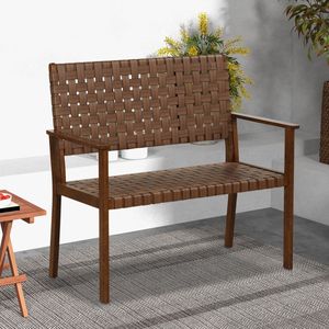 Panca da Esterno per Tutte le Stagioni con Telaio in Legno Massello di Gomma e Rivestimento in Pelle PU Intrecciata a Mano – Resistente ed Elegante - Product Image 2