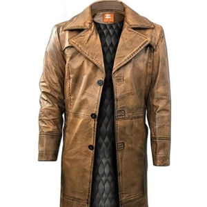 Manteau long épais vintage en cuir véritable de qualité supérieure pour homme avec fermeture boutonnée à couches multiples, imperméable et respirant, 100 % rembourré - Product Image 1