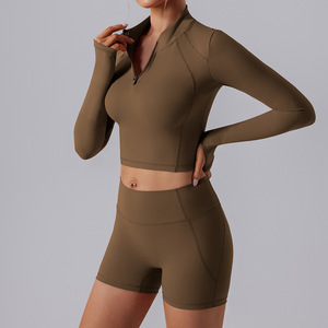 ชุดโยคะผู้หญิงแบบเรียบสีพื้น ระบายอากาศได้ดี ชุดออกกำลังกาย 2 ชิ้น เอวยางยืด สำหรับออกกำลังกายและฟิตเนส - Product Image 4