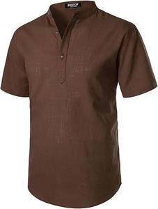 Chemise tendance homme 2023 à col montant, décontractée, en polyester/coton tricoté, manches courtes, couleur unie, coupe ample, été - Product Image 6