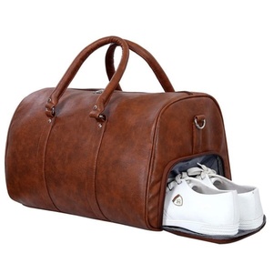Wholesale <b>Brown</b> Leather Travel Duffle Bag with Shoe Compartment Double Handles Adjustable Shoulder Strap Travel <b>Backpack</b> - Product Image 3