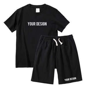 Ensemble d'été unisexe personnalisé 2 pièces : T-shirt en jersey de coton uni et short de survêtement en gros pour hommes - Product Image 1